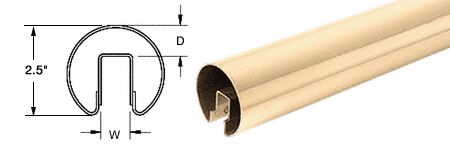 C.R. Laurence CRL 2-1/2&quot; Polished Brass Cap Rail for 1/2&quot; (12 mm) or 5/8&quot; (16 mm) Glass - 120 in Long | GR25PB