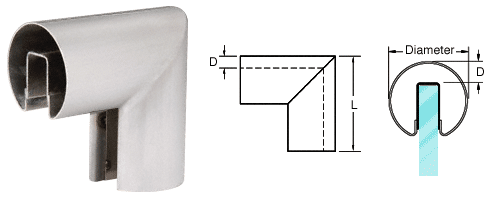 C.R. Laurence CRL 2-1/2&quot; Brushed Stainless 90&amp;#186; Vertical Corner for 1/2&quot; (12 mm) or 5/8&quot; (16 mm) Glass Cap Railings | GR25VBS