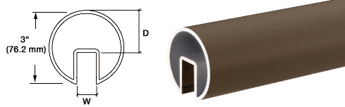 C.R. Laurence CRL 3&quot; Duranodic Bronze Extruded Aluminum Cap Rail for 3/4&quot; (19 mm) Glass - 240 in Long | GR307DU