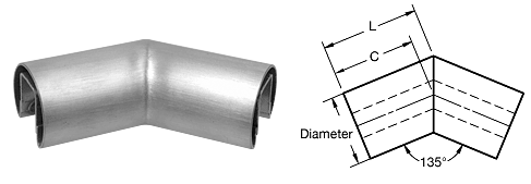 C.R. Laurence CRL Polished Brass 135 Degree 3&quot; Diameter Horizontal Corner for 3/4&quot; (19 mm) Glass Cap Railings | GR307H3PB