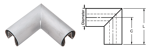 C.R. Laurence CRL Brushed Stainless 90 Degree 3&quot; Diameter Horizontal Corner for 3/4&quot; (19 mm) Glass Cap Railings  | GR307HBS
