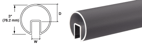 C.R. Laurence CRL 3&quot; Duranodic Bronze Extruded Aluminum Cap Rail for 1/2&quot; (12 mm) or 5/8&quot; (16 mm) Glass - 240 in long | GR30DU