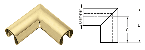 C.R. Laurence CRL Polished Brass 3&quot; Diameter 90 Degree Horizontal Corner for 1/2&quot; (12 mm) or 5/8&quot; (16 mm) Glass Cap Railing | GR30HPB