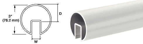 C.R. Laurence CRL 3&quot; Mill Aluminum Extruded Aluminum Cap Rail for 1/2&quot; (12 mm) or 5/8&quot; (16 mm) Glass - 240 in Long | GR30M