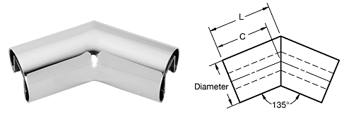 C.R. Laurence CRL Polished Stainless 3-1/2&quot; Diameter 135 Degree Horizontal Corner for 1/2&quot; (12 mm) or 5/8&quot; (16 mm) Glass Cap Railing | GR35H3PS