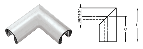 C.R. Laurence CRL 3-1/2&quot; Mill Aluminum 90 Degree Horizontal Corner for 1/2&quot; (12 mm) or 5/8&quot; (16 mm) Glass Cap Railing | GR35HM