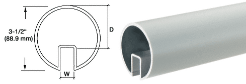 C.R. Laurence CRL 3-1/2&quot; Mill Aluminum Extruded Aluminum Cap Rail for 1/2&quot; (12 mm) or 5/8&quot; (16 mm) Glass - 240 in Long | GR35M