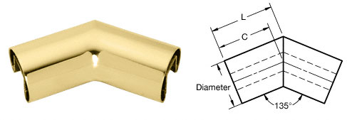 C.R. Laurence CRL Polished Brass 4&quot; Diameter 135 Degree Horizontal Corner for 1/2&quot; or 5/8&quot; Glass Cap Railing | GR40H3PB