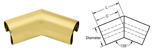 C.R. Laurence CRL Satin Brass 4&quot; Diameter 135 Degree Horizontal Corner for 1/2&quot; or 5/8&quot; Glass Cap Railing | GR40H3SB