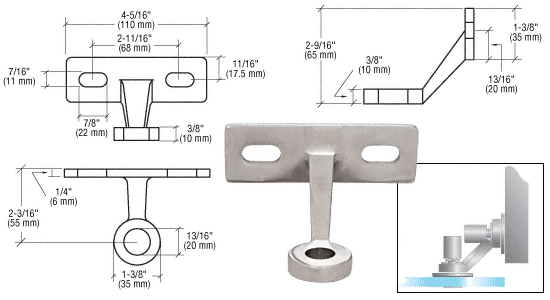 C.R. Laurence CRL Brushed Stainless Single Arm Wall / Fin Mounted Fitting | GRF1BS