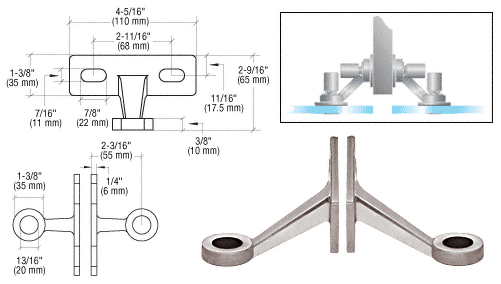 C.R. Laurence CRL Brushed Stainless Double Arm Wall / Fin Mounted Fitting | GRF2BS