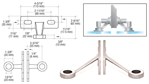 C.R. Laurence CRL Polished Stainless Double Arm Wall / Fin Mounted Fitting  | GRF2PS