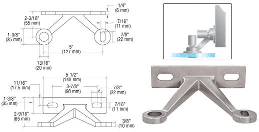 C.R. Laurence CRL Brushed Stainless Double Arm &quot;V&quot; Wall / Fin Mounted Fitting | GRF2VBS