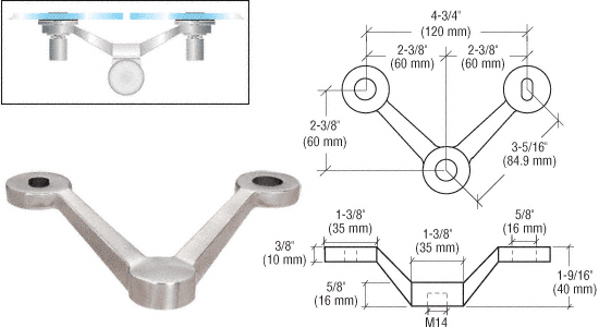 C.R. Laurence CRL Brushed Stainless Double Arm &quot;V&quot; Post Mounted Fitting | GRP2VBS
