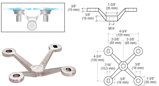 CRL Brushed Stainless Four Arm &quot;V&quot; Post Mounted Fitting | GRP4BS