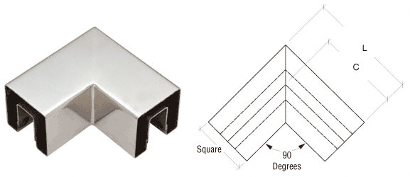 C.R. Laurence CRL Polished Stainless 90 Degree Horizontal Corner for 1-1/2&quot; Square Glass Cap Railing | GRS15HPS