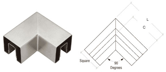 C.R. Laurence CRL Brushed Stainless 90 Degree Horizontal Corner for 2-1/2&quot; Square Glass Cap Railing | GRS25HBS