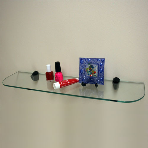 Vario Uno 24&quot; x 6&quot; Clear Tempered Glass Shelf with Black Brackets | Glass Shelving | TGK1078702BLK