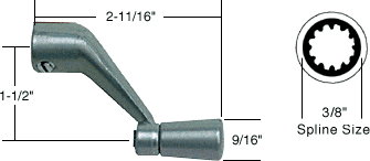 C.R. Laurence CRL Aluminum Casement Operator Handles; 3/8&quot; Spline Size, 2-11/16&quot; Length | H3533