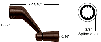 C.R. Laurence CRL Bronze Casement Operator Handle; 3/8&quot; Spline Size, 2-11/16&quot; Length | H3534