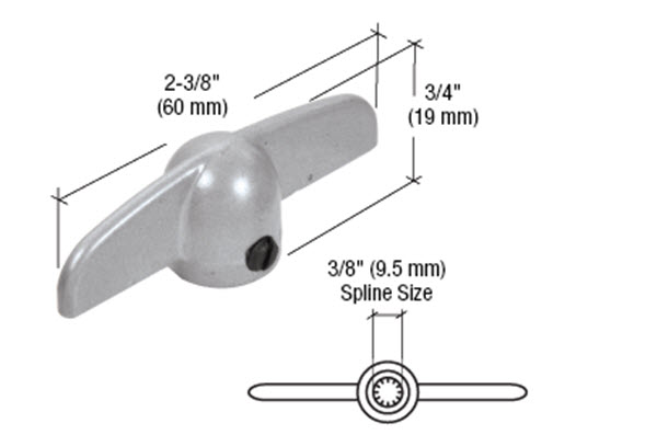C.R. Laurence CRL T-Crank Casement Operator Handle, 3/8&quot; Spline, Aluminum  | H3537