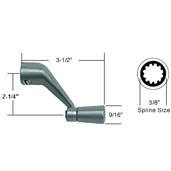 C.R. Laurence CRL Aluminum Casement Operator Handle 3/8&quot; Spline Size, 3-1/2&quot; Length | H3685