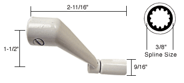 C.R. Laurence CRL White Casement Operator Handles; 3/8&quot; Spline Size, 2-11/16&quot; Length  | H3713