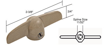 Gordon Glass Co.  T-Crank Window Handle 11/32&quot; Spline Size for Truth | H3801