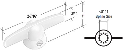 C.R. Laurence CRL White T-Crank Window Handle for Pella; 3/8&quot; Spline Size - Package of Two | H3814