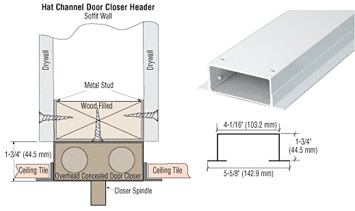 C.R. Laurence CRL Custom 4&quot; White Hat Channel for Single Door Closer Header | HH4WHCS