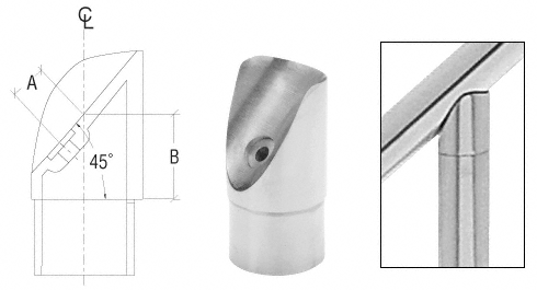 C.R. Laurence CRL Brushed Stainless 45 Degree Coped Perpendicular Collar for 1-1/2&quot; (38.1 mm) Tubing at 45 Degree Angle | HR154PCBS