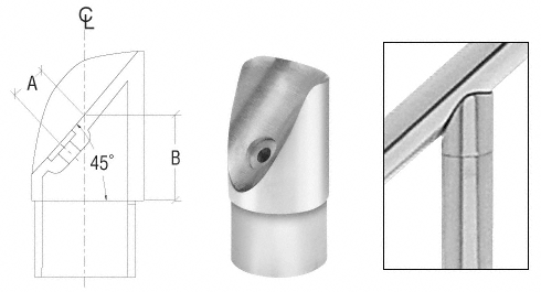 C.R. Laurence CRL Polished Stainless 45 Degree Coped Perpendicular Collar for 1-1/2&quot; (38.1 mm) Tubing at 45 Degree Angle | HR154PCPS