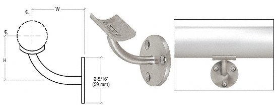C.R. Laurence CRL Brushed Stainless Surface Mounted Hand Railing Bracket for 1-1/2&quot; (38.1 mm) Diameter | HR15B3BS