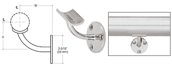 C.R. Laurence CRL Polished Stainless Surface Mounted Hand Railing Bracket for 1-1/2&quot; (38.1 mm) Diameter | HR15B3PS