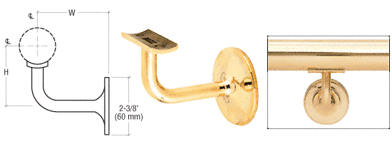 C.R. Laurence CRL Polished Brass Concealed Surface Mounted Hand Railing Bracket for 1-1/2&quot; (38.1 mm) Diameter | HR15B4PB
