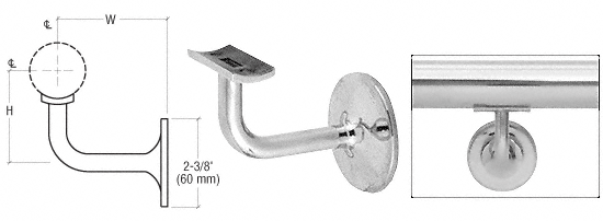 C.R. Laurence CRL Polished Stainless Concealed Surface Mounted Hand Railing Bracket for 1-1/2&quot; (38.1 mm) Diameter | HR15B4PS