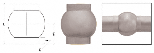 C.R. Laurence CRL Brushed Stainless Ball 2-5/8&quot; Type Inline Outlet for 1-1/2&quot; Tubing | HR15BABS