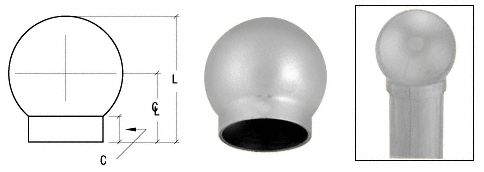 C.R. Laurence CRL Brushed Stainless 2-5/8&quot; Ball Type End Cap for 1-1/2&quot; Tubing | HR15BBS