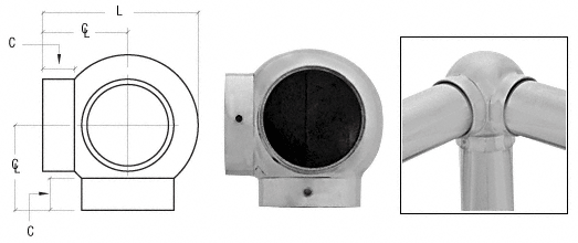 C.R. Laurence CRL Brushed Stainless 2-5/8&quot; 90 Degree Ball Type Side Outlet Elbow for 1-1/2&quot; Tubing | HR15BJBS