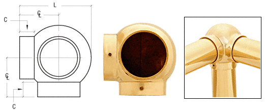 C.R. Laurence CRL Polished Brass 2-5/8&quot; 90 Degree Ball Type Side Outlet Elbows for 1-1/2&quot; Tubing | HR15BJPB