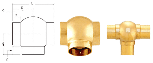 C.R. Laurence CRL Polished Brass 2-5/8&quot; Ball Type Tees for 1-1/2&quot; Tubing | HR15BKPB