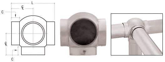 C.R. Laurence CRL Brushed Stainless 2-5/8&quot; Ball Type Side Outlet Tee for 1-1/2&quot; Tubing | HR15BLBS