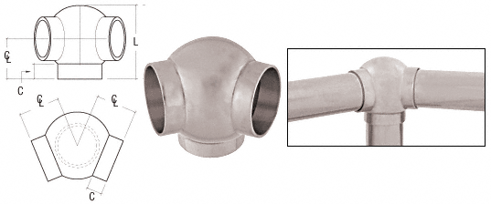 C.R. Laurence CRL Brushed Stainless 2-5/8&quot; 135 Degree Ball Type Side Outlet Elbow for 1-1/2&quot; Tubing | HR15BPBS
