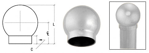 C.R. Laurence CRL Polished Stainless 2-5/8&quot; Ball Type End Cap for 1-1/2&quot; Tubing | HR15BPS
