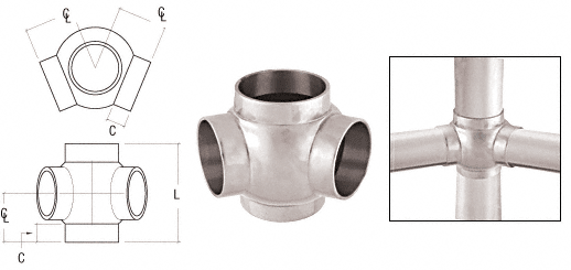 C.R. Laurence CRL Polished Stainless 2-5/8&quot; 135 Degree Ball Type Side Outlet Tees for 1-1/2&quot; Tubing | HR15BQPS