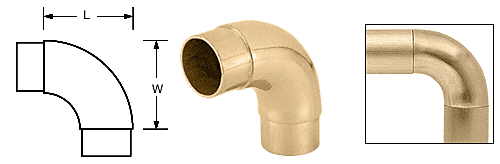 C.R. Laurence CRL Polished Brass E.Z. Radius 90&amp;#176; Corner for 1-1/2&quot; (38.1 mm) Tubing | HR15CPB