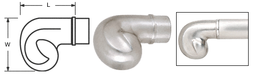 C.R. Laurence CRL Brushed Stainless End Scrolls for 1-1/2&quot; (38.1 mm) Tubing | HR15EBS