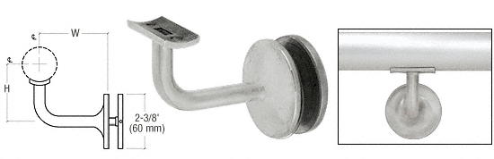 C.R. Laurence CRL Brushed Stainless Glass Mounted Hand Railing Bracket for 1-1/2&quot; (38.1 mm) Tubing | HR15GBS