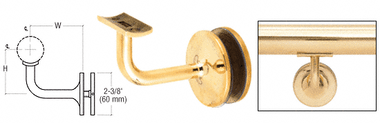 C.R. Laurence CRL Polished Brass Glass Mounted Hand Railing Bracket for 1-1/2&quot; (38.1 mm) Tubing | HR15GPB