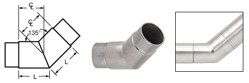 C.R. Laurence CRL Brushed Stainless 135&amp;#186; Flush Angle for 1-1/2&quot; (38.1 mm) Tubing | HR15MBS